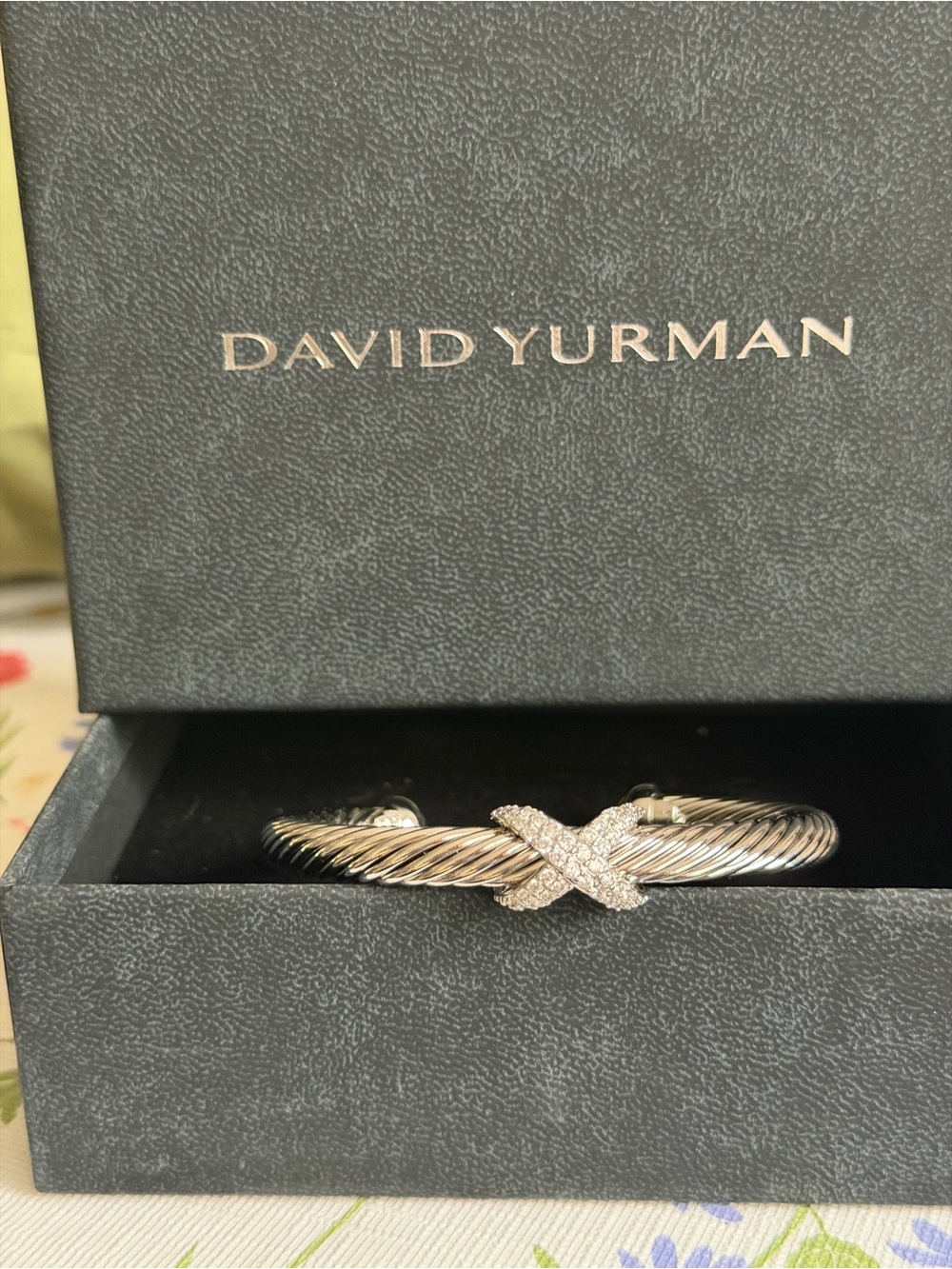 David Yurman Silver Cable X Bracelet with Pavé Diamonds marked DY 925 - Picture 6 of 11